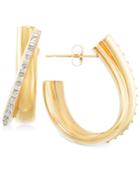Signature Diamonds Diagonal J-hoop Earrings In 14k Gold Over Resin Core Diamond And Crystallized Diamond Dust