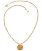Guess Gold-tone Double Chain Stone And Filigree Pendant Necklace