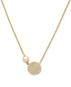 Danori Pave Disc And Imitation Pearl Pendant Necklace, 16 + 1 Extender, Created For Macy's