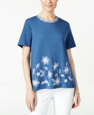 Alfred Dunner Petite St. Augustine Floral-embroidered Top