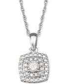Diamond Halo 18 Pendant Necklace (1/10 Ct. T.w.) In Sterling Silver