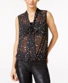 In Awe Of You By Awesomeness Tv Juniors' Sheer Star-print Tie-neck Blouse