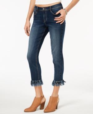 Black Daisy Juniors' Studded Fringe-hem Skinny Jeans