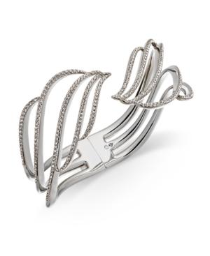 Danori Silver-tone Pave Wave Hinged Bangle Bracelet, Created For Macy's