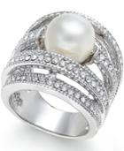 Cultured Freshwater Pearl (10mm) And Cubic Zirconia Ring In Sterling Silver