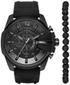 Diesel Men's Chronograph Chief Series Black Silicone Strap Watch And Bead Bracelet Box Set 51x59mm Dz4404