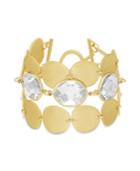 Catherine Malandrino Women's White Rhinestone Oval Disc Link Yellow Gold-tone Toggle Bracelet