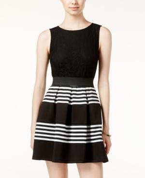 Speechless Juniors' Striped Lace Fit & Flare Dress