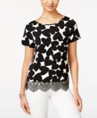 Cece By Cynthia Steffe Heart-print Lace-hem Top