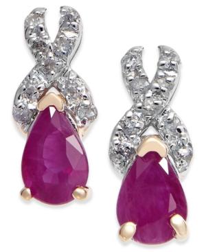 Ruby (1 Ct. T.w.) & Diamond (1/8 Ct. T.w.) Drop Earrings In 14k Gold
