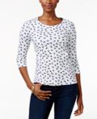 Charter Club Petite Bird-print Top, Only At Macy's