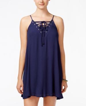 Trixxi Juniors' Lace-up Textured Shift Dress