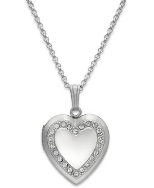Crystal Heart Locket Necklace In Sterling Silver