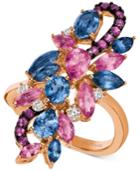 Le Vian Precious Collection Multi-gemstone (3-1/2 Ct. T.w.) And Diamond (1/6 Ct. T.w.) Cluster Ring In 14k Rose Gold