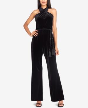 Tahari Asl Velvet Belted Jumpsuit