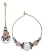 Paul & Pitu Naturally Tri-tone Freshwater Pearl (10 X 7mm) & Bead Hoop Earrings
