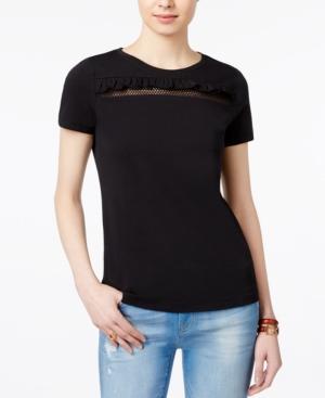 Tommy Hilfiger Ruffled Mesh-stripe Top, Only At Macy's