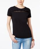 Tommy Hilfiger Ruffled Mesh-stripe Top, Only At Macy's