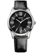 Hugo Boss Men's Ambassador Black Leather Strap Watch 43mm 1513022