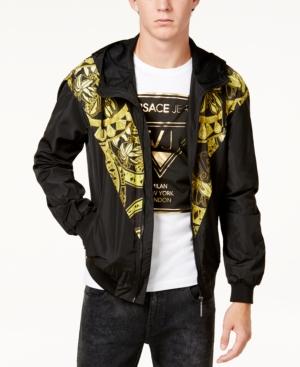 Versace Men's Black And Gold Hooded Windbreaker