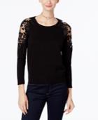 Inc International Concepts Petite Lace-shoulder Sweater, Only At Macy's