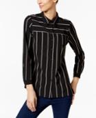 Ny Collection Petite Striped Utility Blouse
