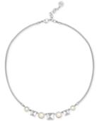 Majorica Silver-tone Imitation Pearl And Pyramid Stud Collar Necklace
