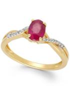 Ruby (9/10 Ct. T.w.) And Diamond Accent Oval Ring In 14k Gold