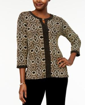 Alfred Dunner Deck The Halls Medallion Diamond Metallic Keyhole Top