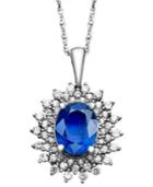 14k White Gold Necklace, Oval Sapphire (2-3/8 Ct. T.w) And Diamond (1/2 Ct. T.w) Pendant