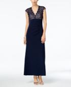 Xscape Petite Lace Open-back Gown