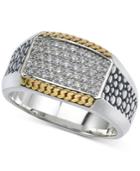 Esquire Men's Jewelry Two-tone Textured Diamond Ring (1/2 Ct. T.w.) In Sterling Silver & 14k Gold, Created For Macy's