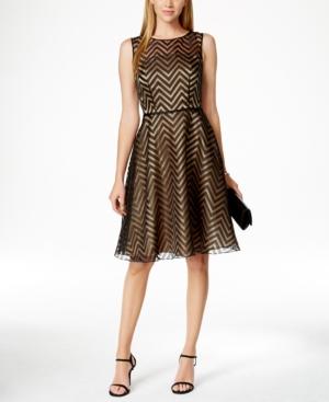 Tahari Asl Chevron-print Chiffon Flare Dress