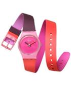 Swatch Women's Swiss Fun In Pink Multicolor Silicone Wrap Strap Watch 25mm Lp137