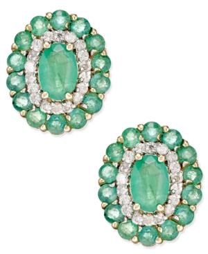 Emerald (2-1/8 Ct. T.w.) And Diamond (1/4 Ct. T.w.) Oval Floral Earrings In 14k Gold