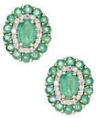 Emerald (2-1/8 Ct. T.w.) And Diamond (1/4 Ct. T.w.) Oval Floral Earrings In 14k Gold