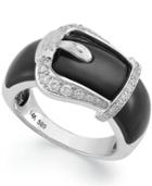 Sterling Silver Ring, Onyx (8 Ct. T.w.) And Diamond (1/4 Ct. T.w.) Buckle Ring