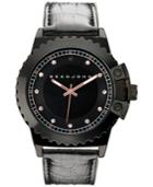 Sean John Men's Black Diamond Collection Diamond Accent Black Leather Strap Watch 49mm 10030886