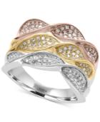 Trio By Effy Diamond Pave Twist Ring (5/8 Ct. T.w.) In 14k White, Yellow And Rose Gold