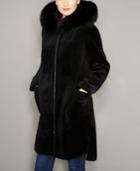 The Fur Vault Fox-trim Hooded Lamb Fur Coat