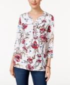 Karen Scott Floral-print Henley Top, Only At Macy's