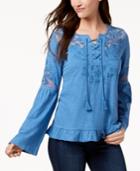 Style & Co Mesh-inset Peasant Top, Created For Macy's