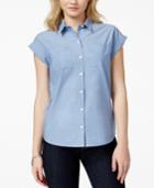 At Last Juniors' Short-sleeve Chambray Button-front Shirt