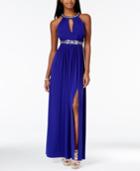 Bcx Juniors' Embellished Cutout Gown With Side Slit
