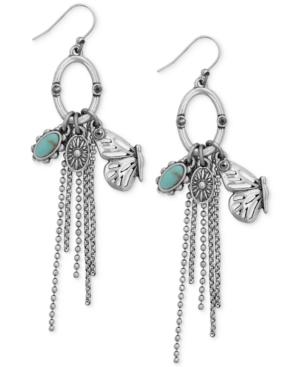 Lucky Brand Silver-tone Butterfly And Stone Fringe Drop Earrings