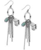 Lucky Brand Silver-tone Butterfly And Stone Fringe Drop Earrings