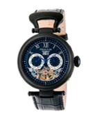 Heritor Automatic Ganzi Black Leather Watches 44mm