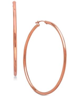 Large Polished Tube Hoop Earrings In 14k Rose Gold