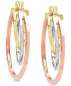Tricolor Graduated Hoop Earrings In 10k Gold, White Gold & Rose Gold