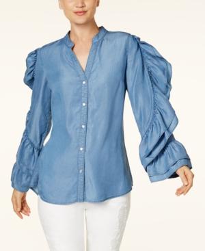 Anna Sui Loves Inc International Concepts Ruffled Chambray Shirt, Created For Macy's
